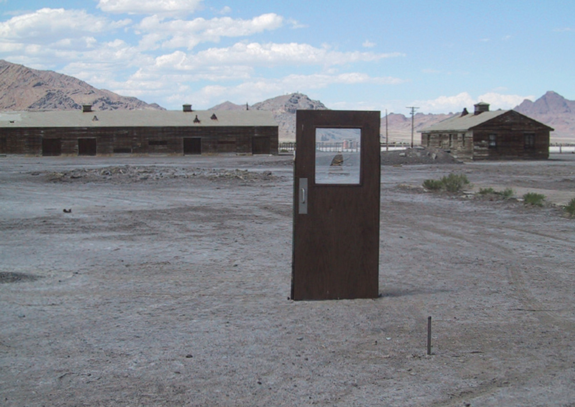 A photograph of an emergency training prop door.