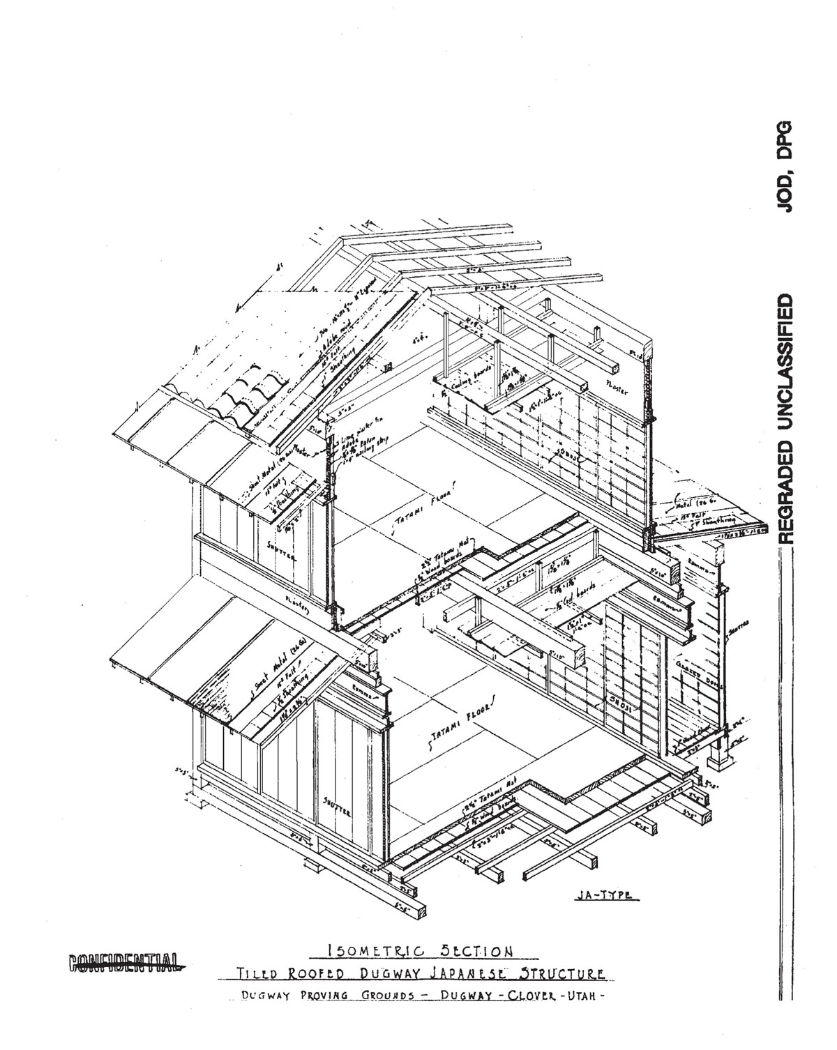 Project documents depicting a schematic diagram of one of the two structures in the Japanese Village.