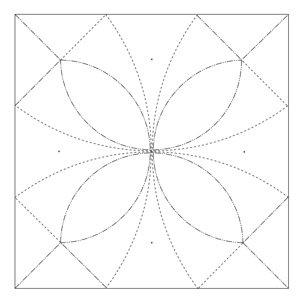 An image of Dr. Jeannine Mosely's origami template for folding a square-based floral bud.