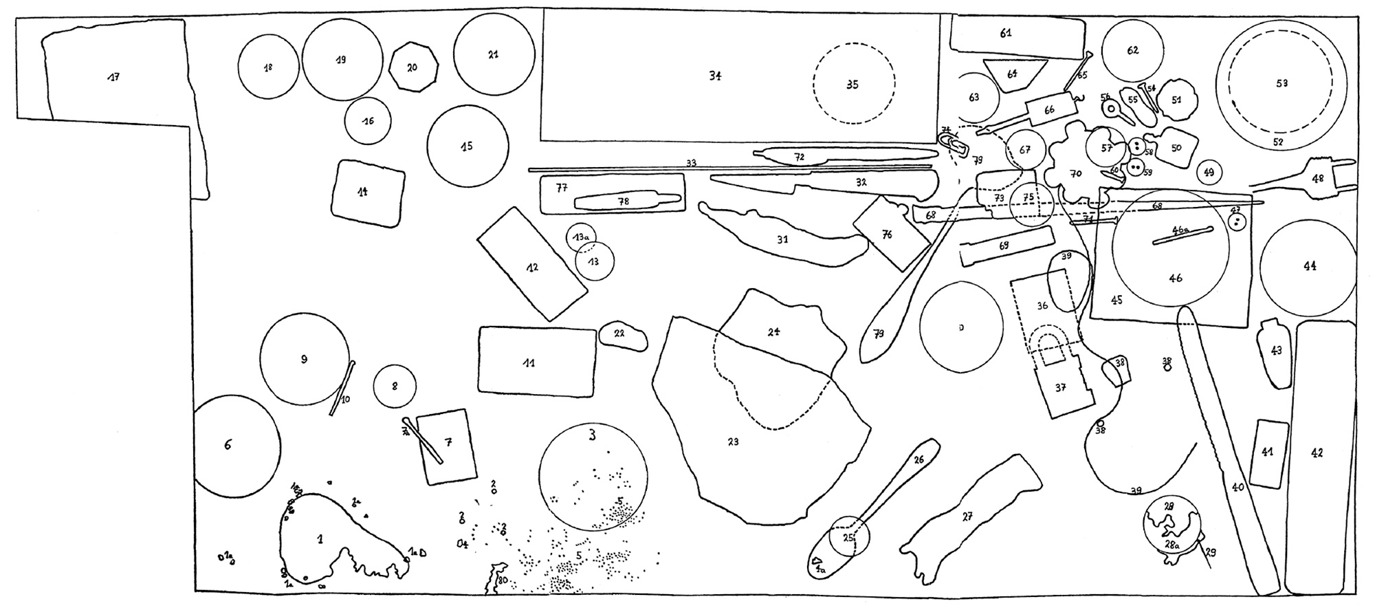 Daniel Spoerri’s 1962 drawing titled “Reléve topographique du hasard, 17 octobre 1961 à 15 h. 47 (Topographical Layout of Chance, 17 October 1961, 3:47 pm.)”