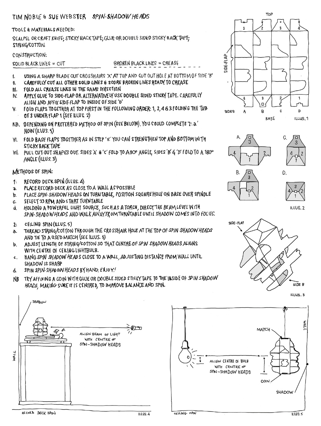 The directions for cutting out and assembling “Spin Shadow Heads.”