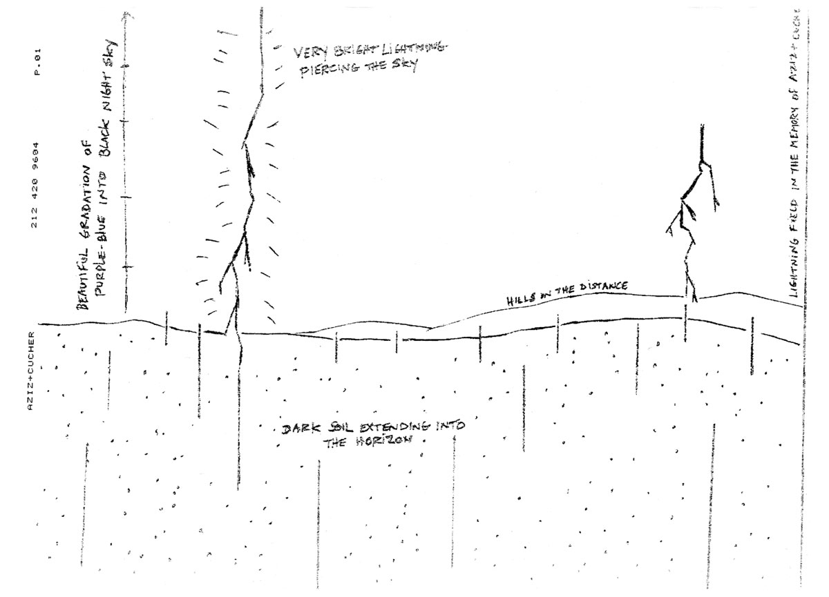 Artists Aziz + Cucher’s two thousand and one drawing of Lightning Field.