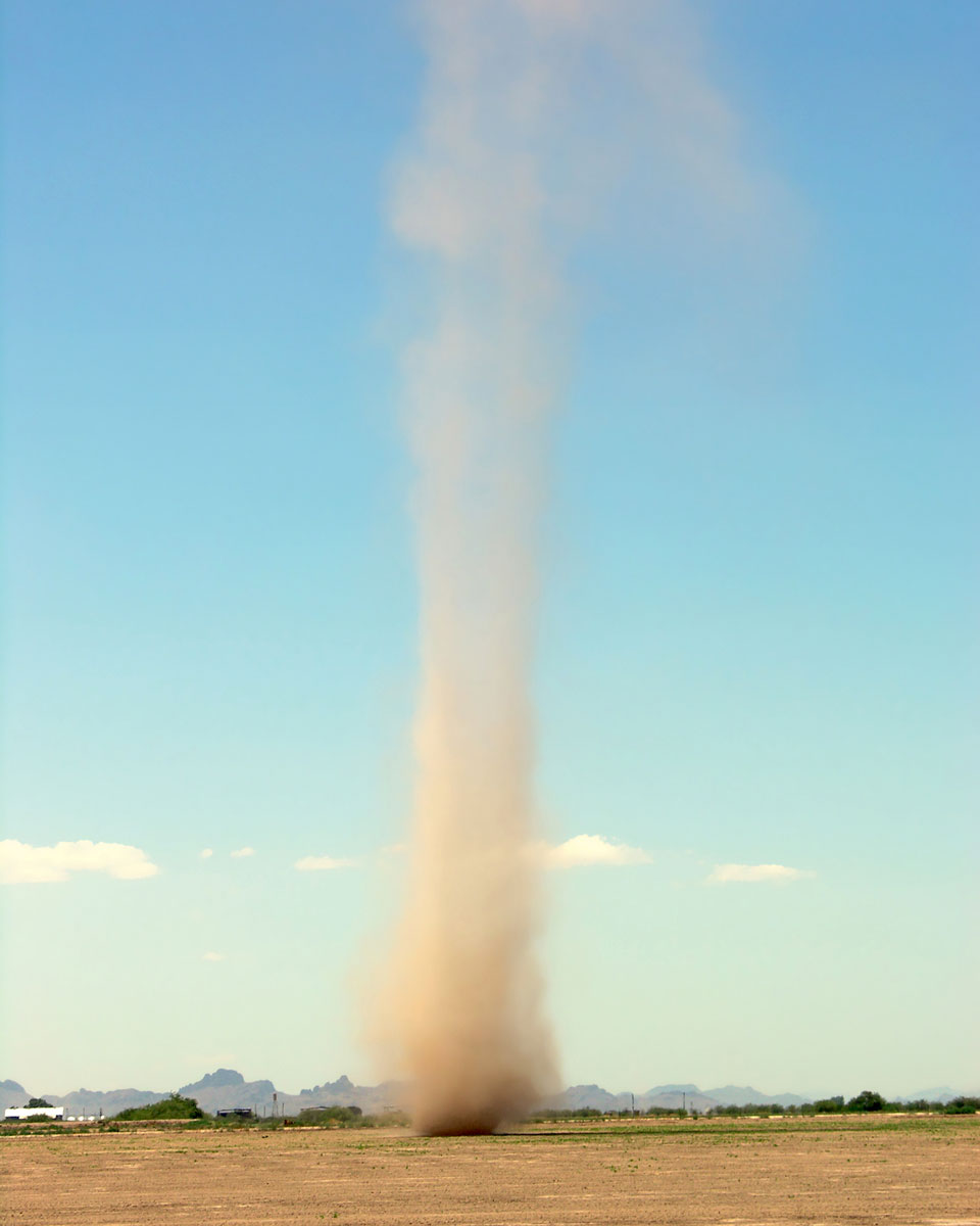 A photograph of a dust devil in the desert near Elroy, Arizona. 