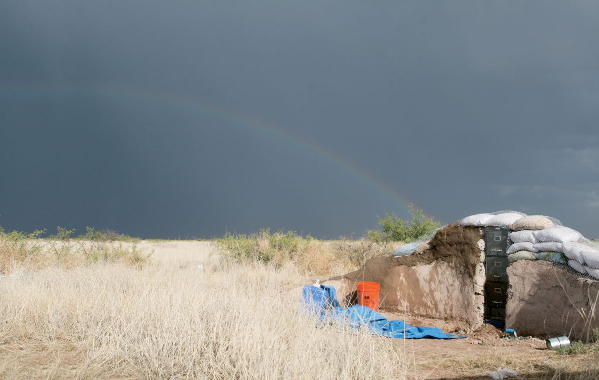 A 2009 photograph showing the reconstruction of Cabnetlandia in the desert outside Deming, New Mexico. 