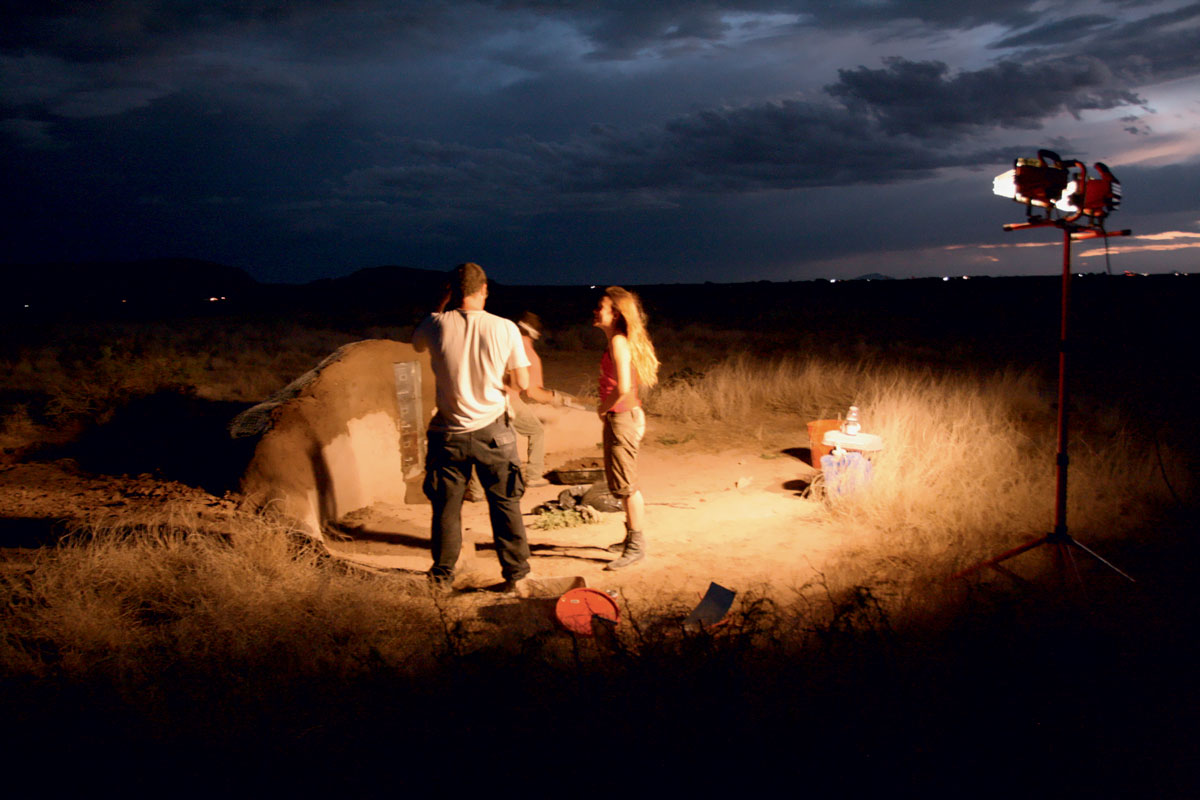 A 2009 photograph showing the reconstruction of Cabnetlandia in the desert outside Deming, New Mexico. 