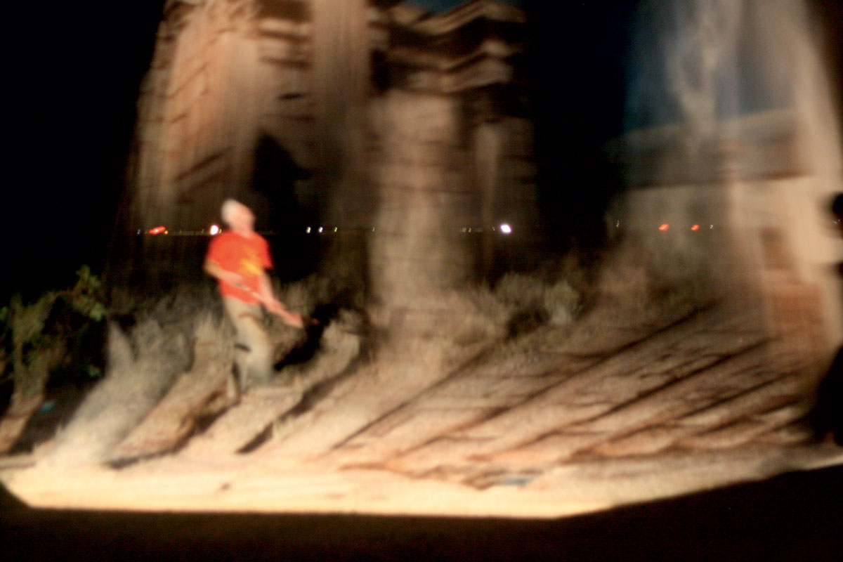 A 2009 photograph showing the reconstruction of Cabnetlandia in the desert outside Deming, New Mexico. 