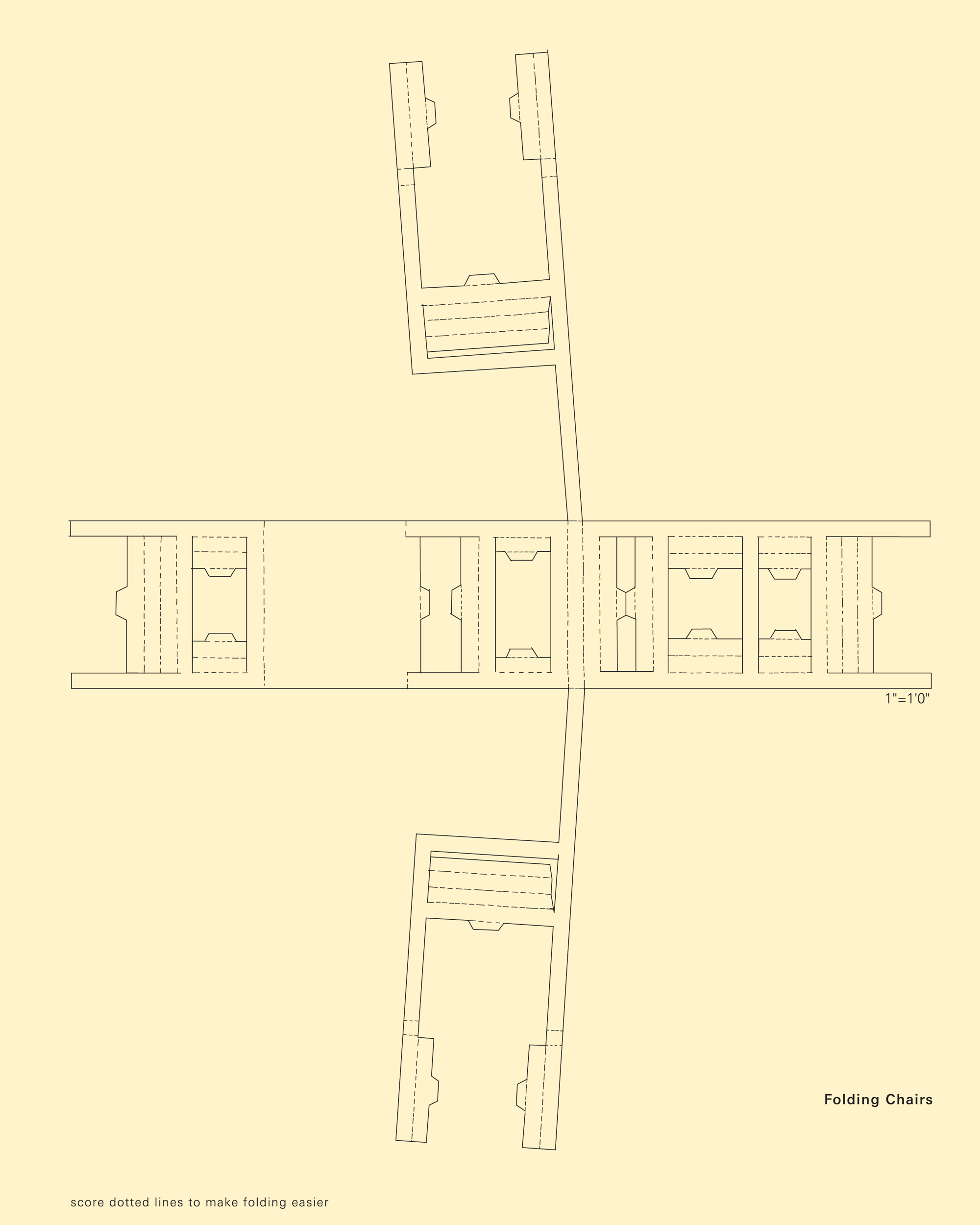 Sheet 1 of Allan Wexler's paper sculpture project entitled Folding Chairs.