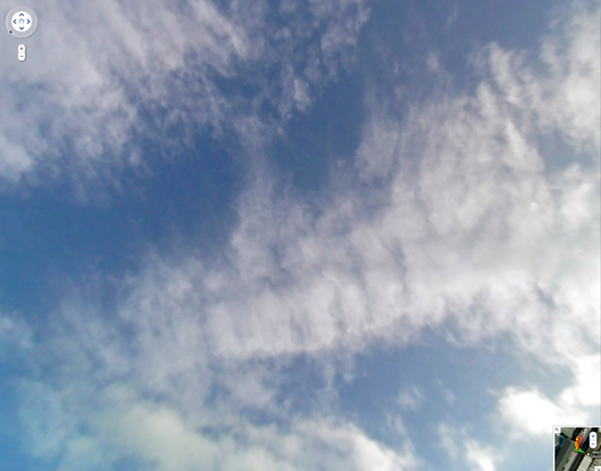 A Google Maps screenshot of the sky at the location of the imaginary Kerbela Street in Shrewsbury.