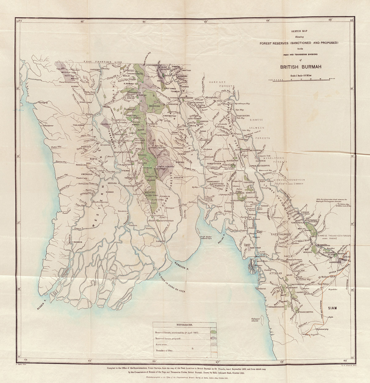 A large-scale forest plan for Burma from the eighteen seventies, one of the earliest such plans ever devised. 