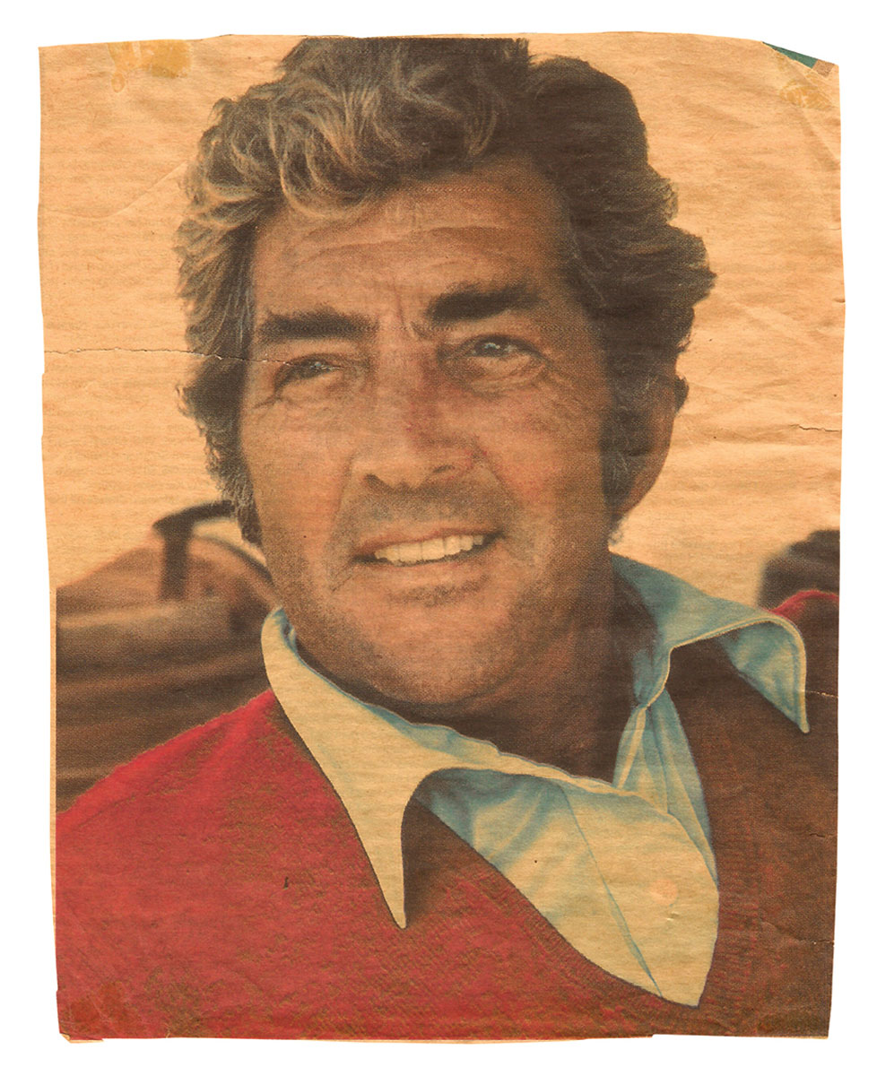 A newspaper cut-out of Dean Martin.