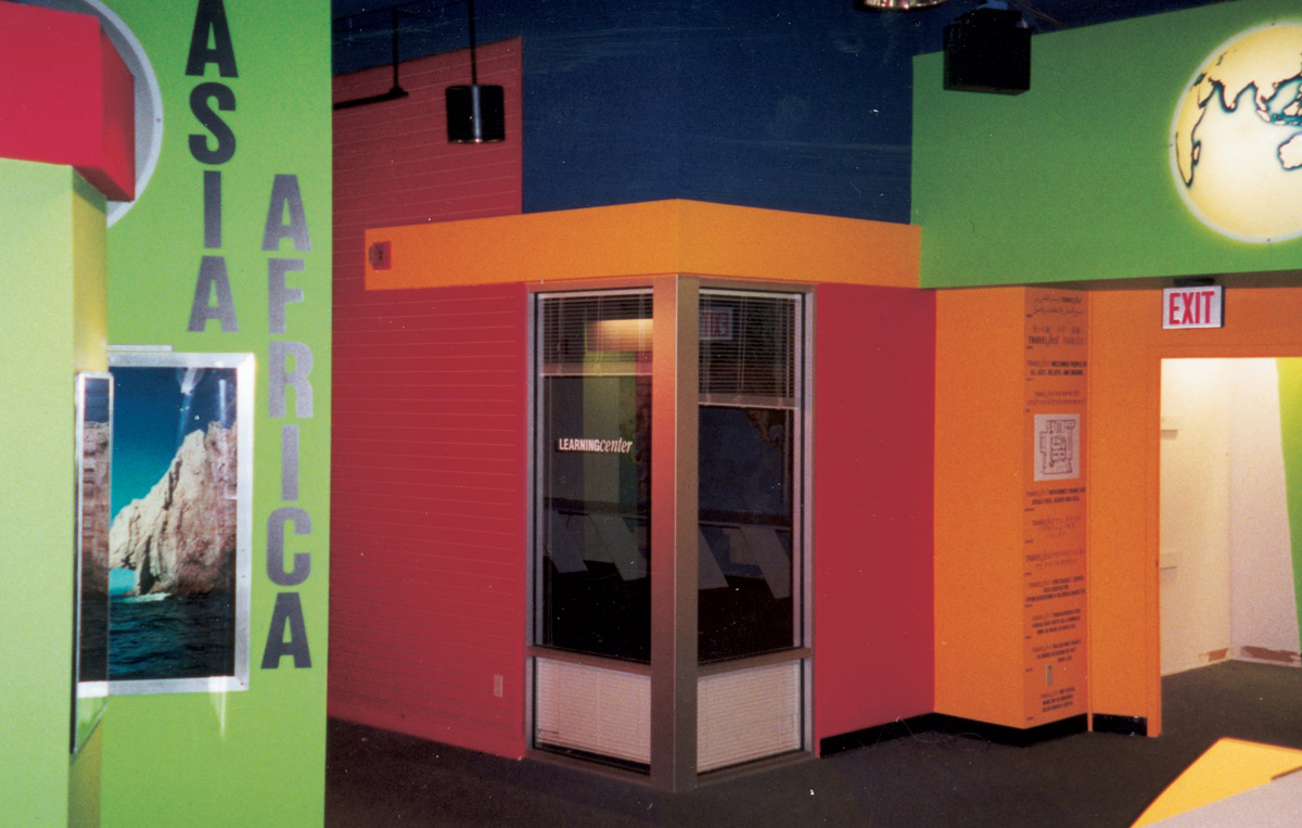 A photograph of the empty interior of an abandoned travel agency.